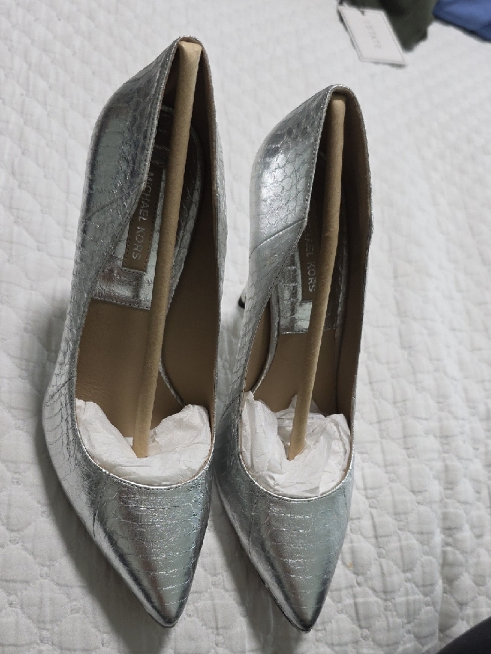 Michael Kors Metallic Silver Pointed Toe Pumps - Picture 2 of 12